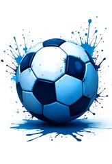 Fototapeta premium Blue and white soccer ball with paint splatter effect high resolution picture