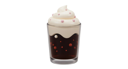 Isolated Glass of Dark Soda with Whipped Cream and Pink Sprinkles