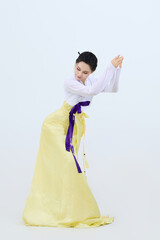 Beautiful dancers performing traditional Korean dance in Yanbian, China