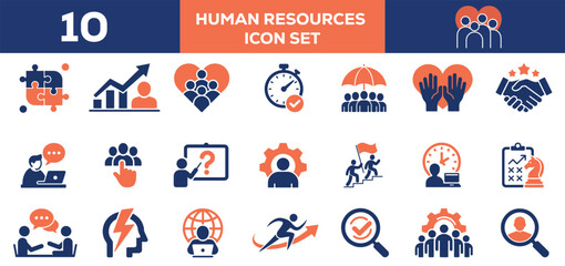 Fototapeta premium Human resources icons Businessman outline icons collection. Work group and human resources. Business teamwork, human resources, meeting, partnership