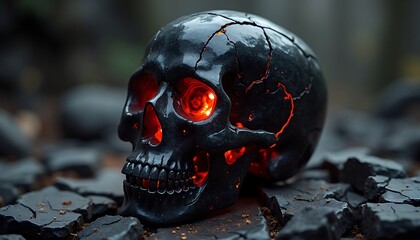 Glowing Eye Skull on Cracked Ground with Dark Moody Theme