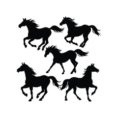 Five Running Horse Silhouettes Elegant Black Horse Vector Illustrations