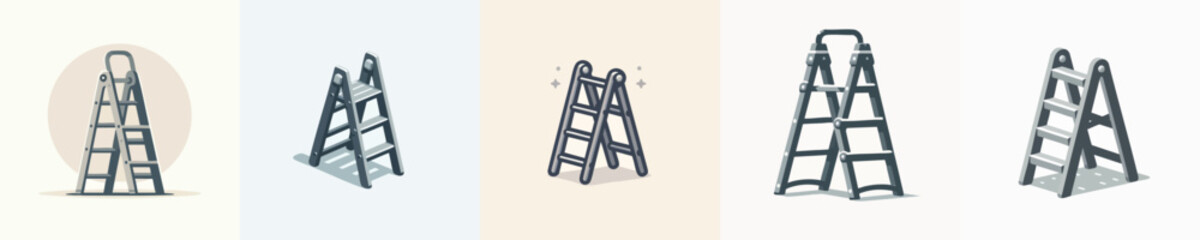 Foldable Step Ladder Vector Illustration – Minimalist Clipart for Construction, Home Renovation, and DIY Projects