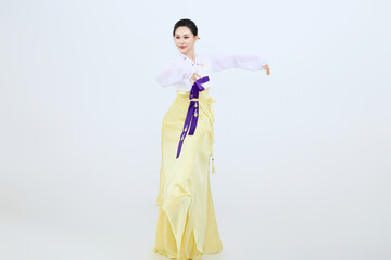 Beautiful dancers performing traditional Korean dance in Yanbian, China