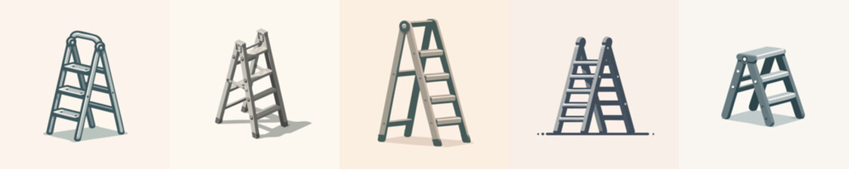 Foldable Step Ladder Vector Illustration – Minimalist Clipart for Construction, Home Renovation, and DIY Projects
