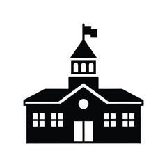 Classic School Building Icon Simple Black Silhouette Illustration of a Traditional Educational Institution