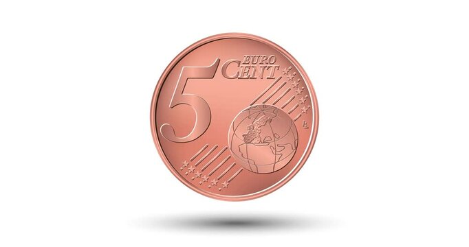 Five euro cent coin. The coin appear on the screen with a captivating style. Animated vector coin. Money animation.