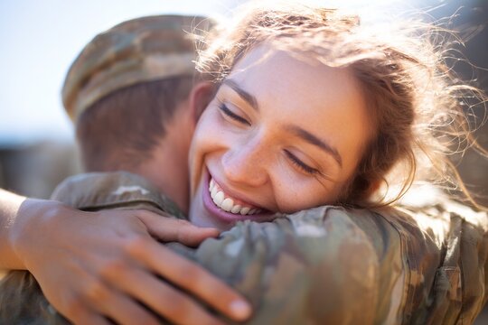 Warm Embrace Captures Joy of Reunion Between Soldier and Partner Outdoors
