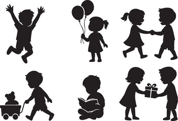 Children Silhouettes Vector Illustration on White Background.