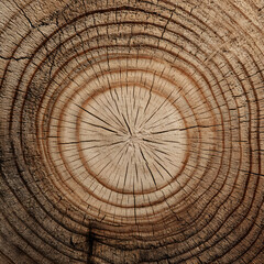 Fototapeta premium Close up view of a weathered tree stump showing its circular growth rings and detailed wood grain pattern revealing age and history