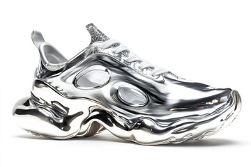 Futuristic Sneaker Lab with Sci-Fi Liquid Metal Design