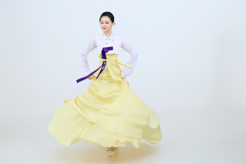 Beautiful dancers performing traditional Korean dance in Yanbian, China