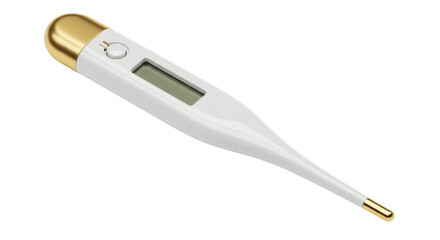 Isolated White and Gold Digital Medical Thermometer for Temperature Reading