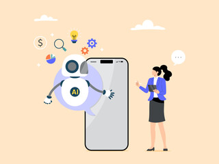 User conversation with AI assistant, chatbot communication concept