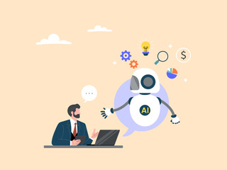 Working with artificial intelligence technology. AI assistant provides help or support