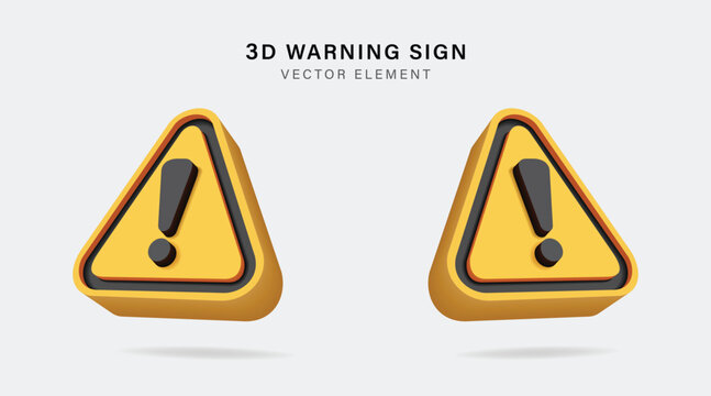 3d Vector of Yellow warning sign collection set with Exclamation mark concept for web, ux ui template