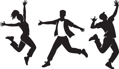Silhouette of Happy People Jumping, Vector Illustration.