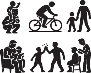 Obraz premium Father and Child Activities Vector Illustration Isolated on White