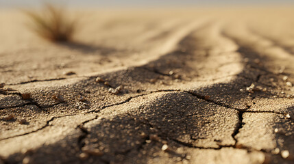Obraz premium Cracked earth texture conveying drought conditions in arid landscape under the sun's harsh rays