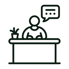 Minimalist Office Desk Illustration with Thoughtful Business Professional icon