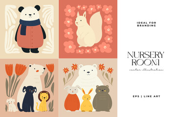 Abstract Childrens Room posters template. Modern trendy Kids minimal style. Hand drawn design for wallpaper, wall decor, print, postcard, cover, template, banner.