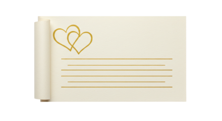 Isolated Cream Paper Scroll with Golden Intertwined Hearts and Lined Space for Text