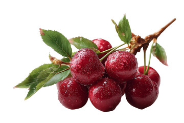 [Transparent Background PNG]Fresh Cherries with Water Droplets