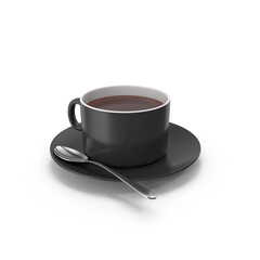 Black White Coffee Cup With Spoon isolated on transparent background