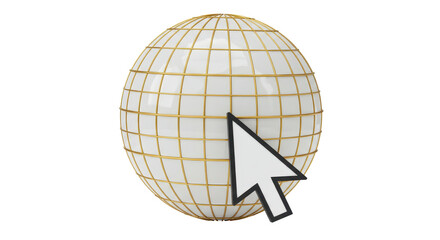Isolated White Wireframe Globe with Black and White Mouse Cursor Pointer Icon Internet Concept