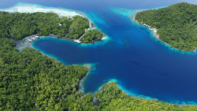 Aerial View of Citrus Ridge Snorkeling Site, Gam Island, Raja Ampat..