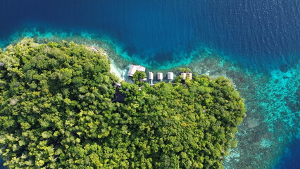 Aerial View of Citrus Ridge Snorkeling Site, Gam Island, Raja Ampat..