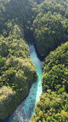 Aerial Drone View of Aljui Bay, Remote Inlet in Raja Ampat, West Waigeo, Indonesia..