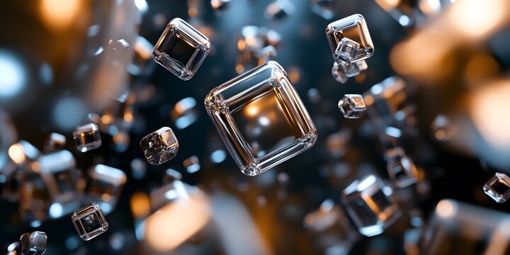 Abstract digital representation of geometric crystals in motion.