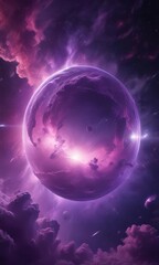 Ethereal sphere amidst swirling purple cosmic clouds  Deep space scene ,  fiction,  mystery,  power