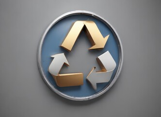 Close-up of a single recycling symbol, metallic texture,  photography,  silver,  nature