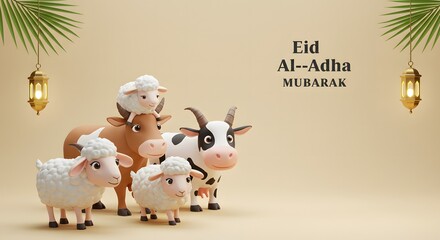 Islamic background with Eid al-Adha theme with soft colors for banner 
