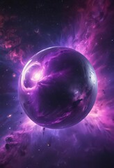 Glowing orb floats in vibrant purple nebula, cosmic dust swirls , sci-fi, orb, astral