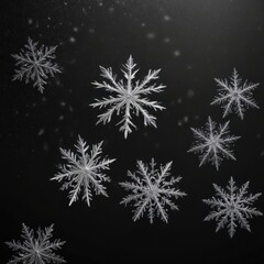 Intricate snowflakes falling against a pure black backdrop ,  image, snow,  precipitation