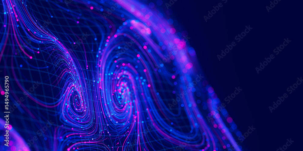 Poster closeup of big data swirl patterns in futuristic cyberspace. whirl flow of data in quantum digital n