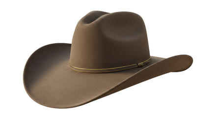 Isolated Classic Brown Felt Cowboy Hat with Golden Cord Detail
