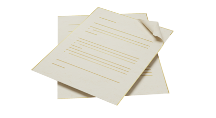 Isolated Stack of Lined Paper Documents with Folded Top Corner