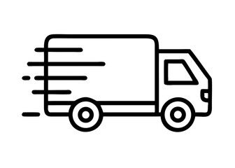Fast moving shipping delivery truck line art vector icon for transportation apps and websites. Vector illustration