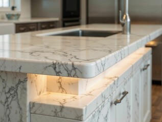 Modern marble kitchen island with built-in LED lighting