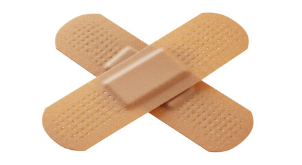 Isolated Two Crossed Beige Adhesive Bandages Plasters for Wound Care