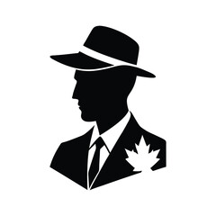 Silhouette Man in Suit with Maple Leaf