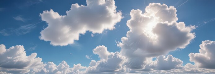 Aged paper, vibrant blue sky, fluffy white clouds, sunlit glow ,  creased, texture,  faded