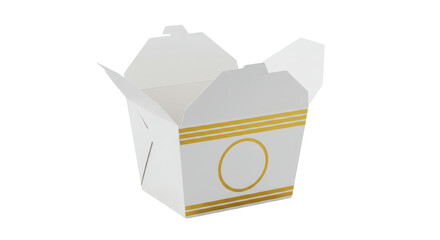 Isolated Takeout Box with Gold Stripes Open