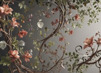 Intricate floral swirls, vines & leaves, delicate details , whimsical, art, pattern