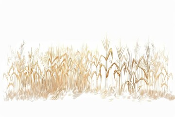 Digital illustration of a cornfield. Corn stalks are primarily tan and gold, against a white background.