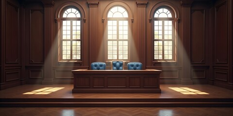 Fototapeta premium Courtroom judge bench justice system law legal proceeding trial room interior